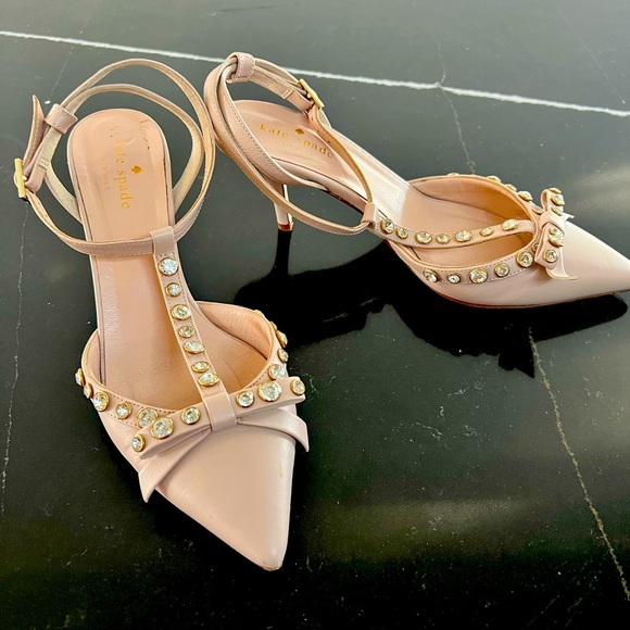 kate spade | Shoes | Kate Spade Light Pink T Strap Pointy Rhinestone Heels  75 | Poshmark